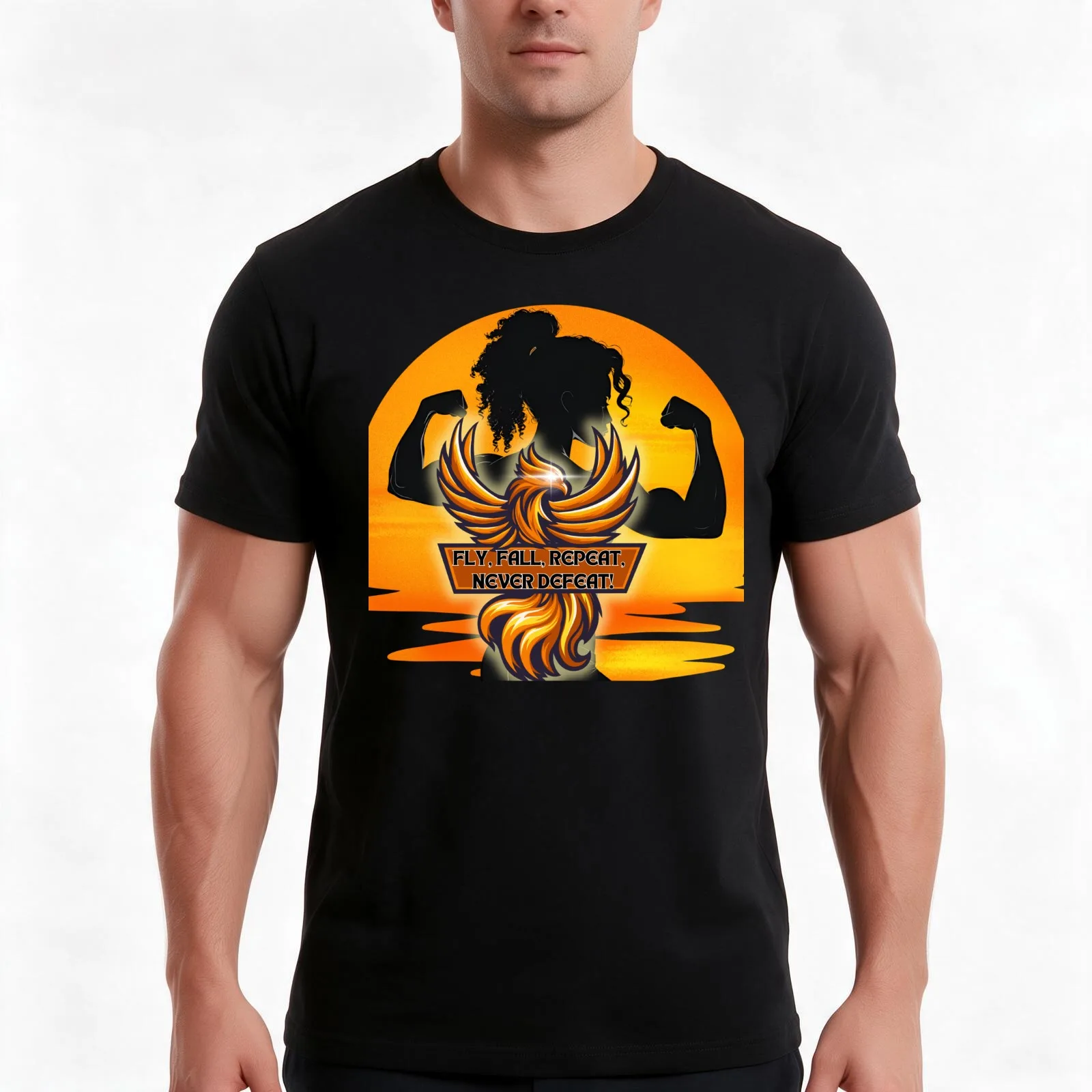 Fly, Fall, Repeat, But Never Defeat! T-Shirt, Summer Casual Cotton Tee, Oversized Streetwear Tops, Vintage Graphic Print