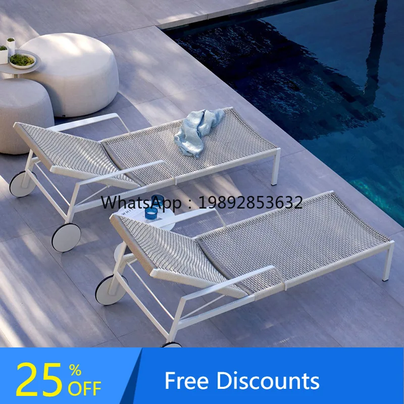 

DF Outdoor Reclining Bed Rattan Woven Homestay Villa Pool Recliner Waterproof Outdoor Courtyard Sunbathing Beach Chair
