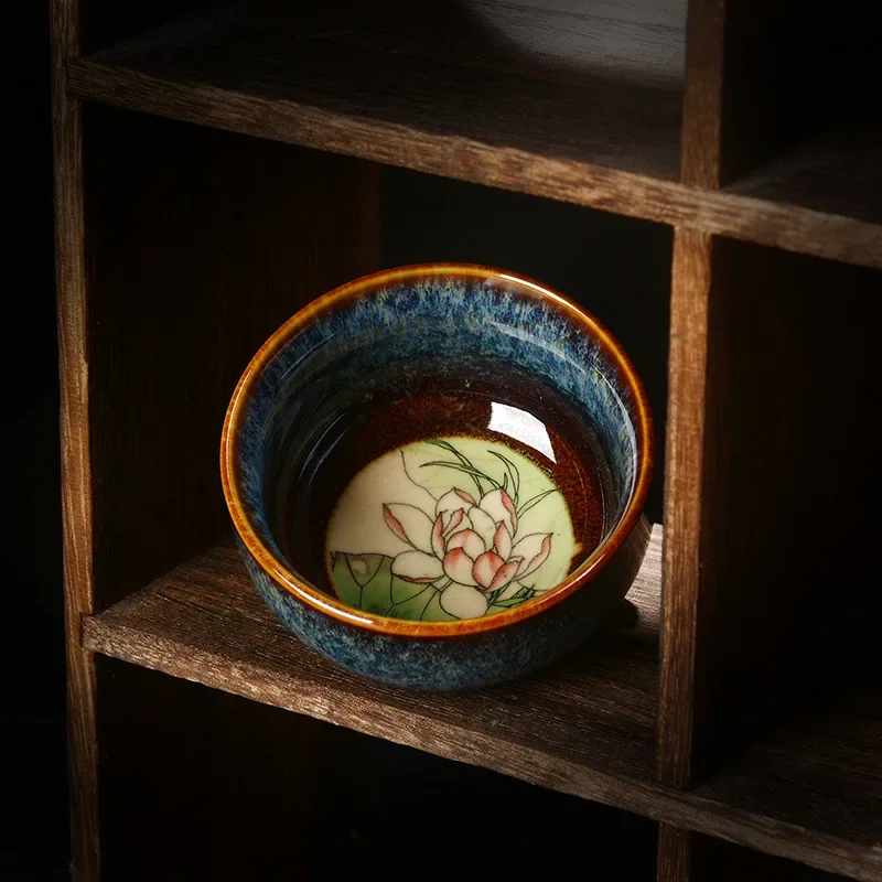 Multicolors Tea Cup Kiln Becomes Master Cup Ceramic Kung Fu Tea Set Colorful Handmade Printing Gift Large Teacup Single Teaware