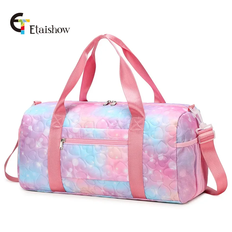 New love printing waterproof short-distance travel bag dry and wet separation sports fitness bag women