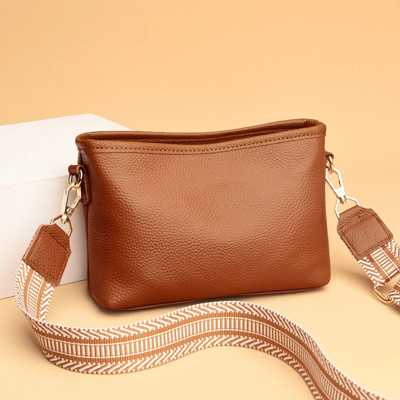 

Crossbody Wide Strap, Genuine Leather Square Top Layer, Cowhide Single Shoulder Soft Leather, Versatile Women's Bag, Trendy ,