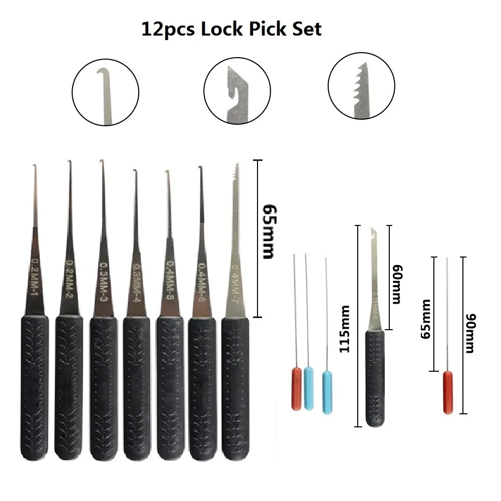 12pcs Lock Pick Set Hand Tools Locksmith Tools Remove Hooks Lock Pin Broken Key Extractor