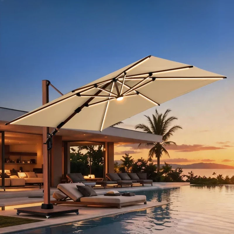 Outdoor Parasol Side Square Solar LED Light Garden Terrace Sunscreen Large Umbrella