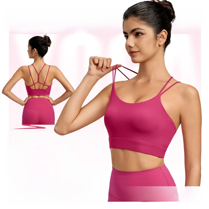 

Женский спортивный бюстгальтер средней прочности с тонкими бретелями и перекрещенной спиной, жилет для йоги с фиксированной чашкой, противоударное нижнее белье для фитнеса, сексуальная спортивная одежда