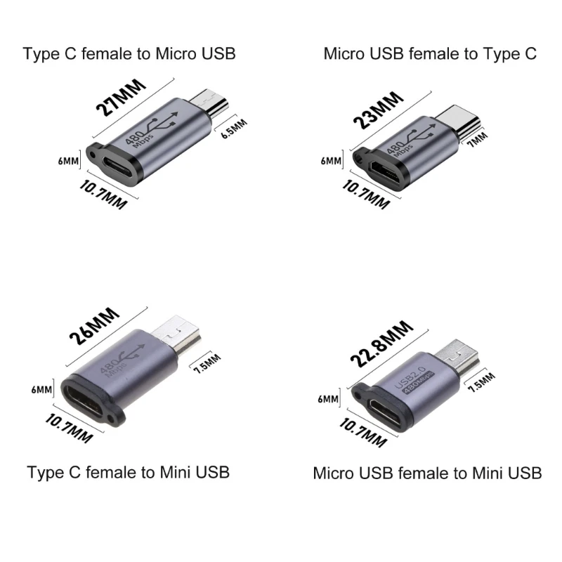 إلى Mini USB MicroUSB محول المصغّر USB إلى TypeC Mini USB محول موصل دعم تهمة مزامنة البيانات 480Mbps 18 واط