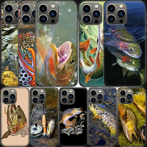 Brown Trout Fly Fishing Phone Case For Apple Iphone 16 15 Plus Soft 13 12 Mini Cover 11 14 Pro Max Capa X XS XR 8 7 Shell Coque