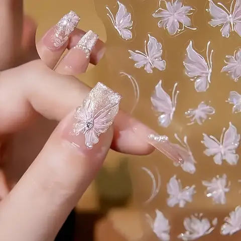 Aurora Butterfly Nail Stickers, Decalques para unhas, Arte para festas, Casamento Dating