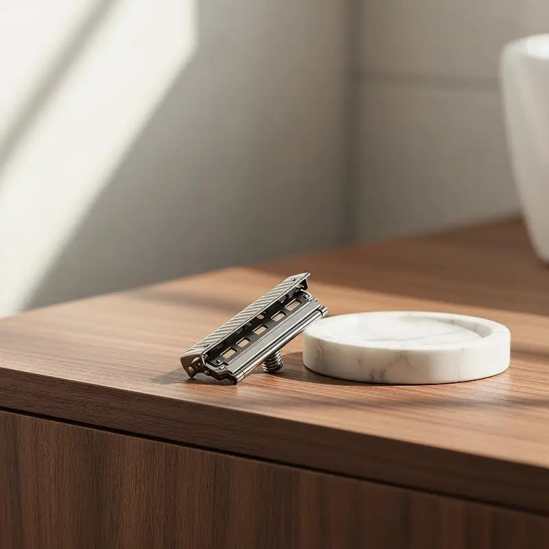 Manual Safety Razor Matte Black with Leather Protective Case Cleaning Brush & Transparent Storage Box
