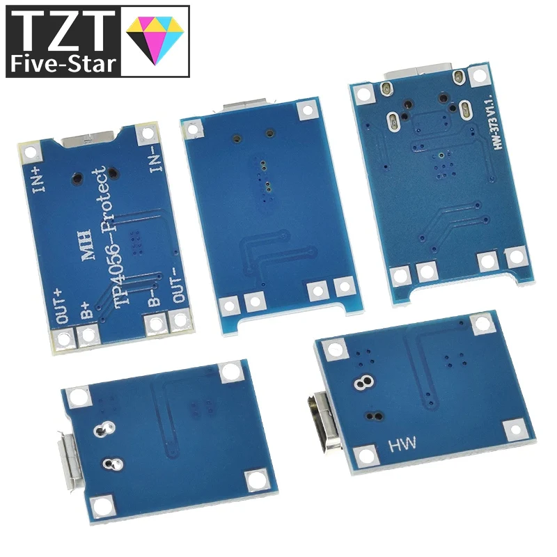 TZT Micro/Type-c USB 5V 1A 18650 TP4056 Lithium Battery Charger Module Charging Board With Protection Dual Functions 1A Li-ion