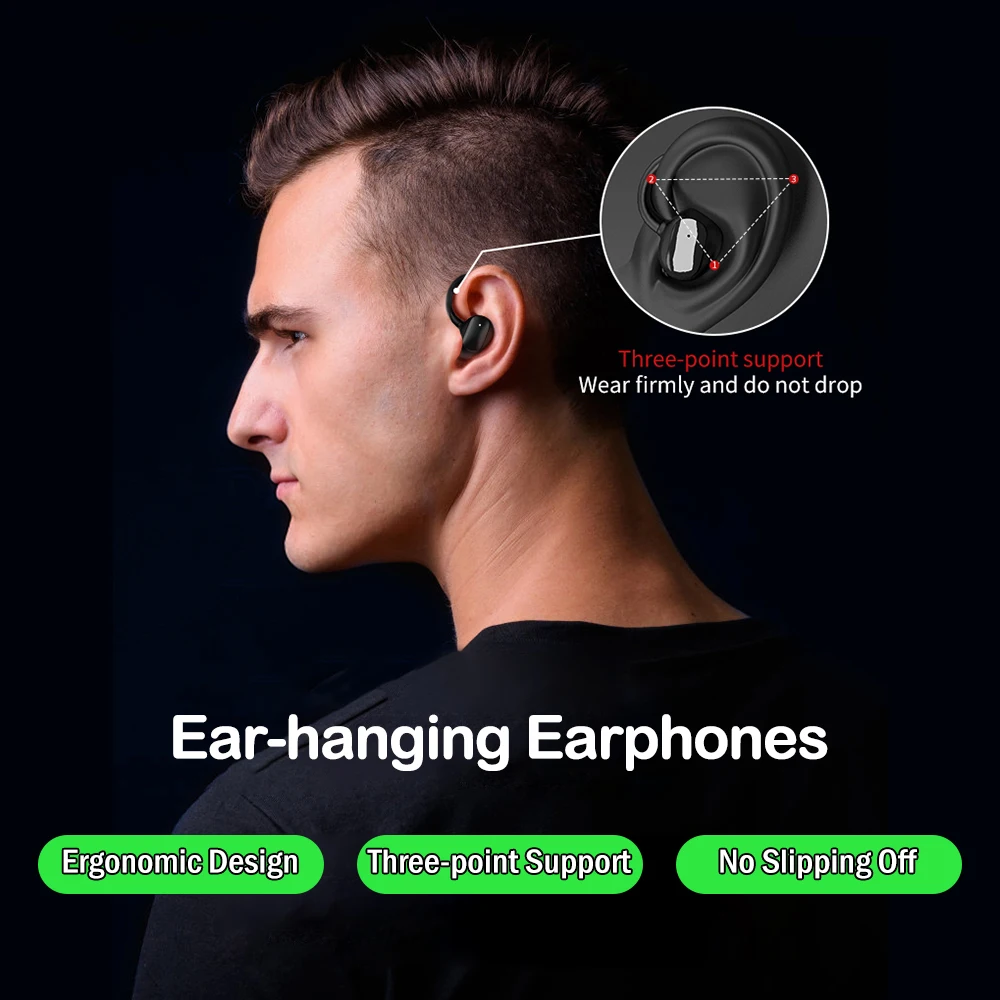 Thể Thao ENC Bluetooth 5.1 Không Dây Móc Tai Với Sạc Bass Nặng HiFi Stereo Chống Nước 100 Giờ Thời Gian Chờ Tai Nghe Nhét Tai