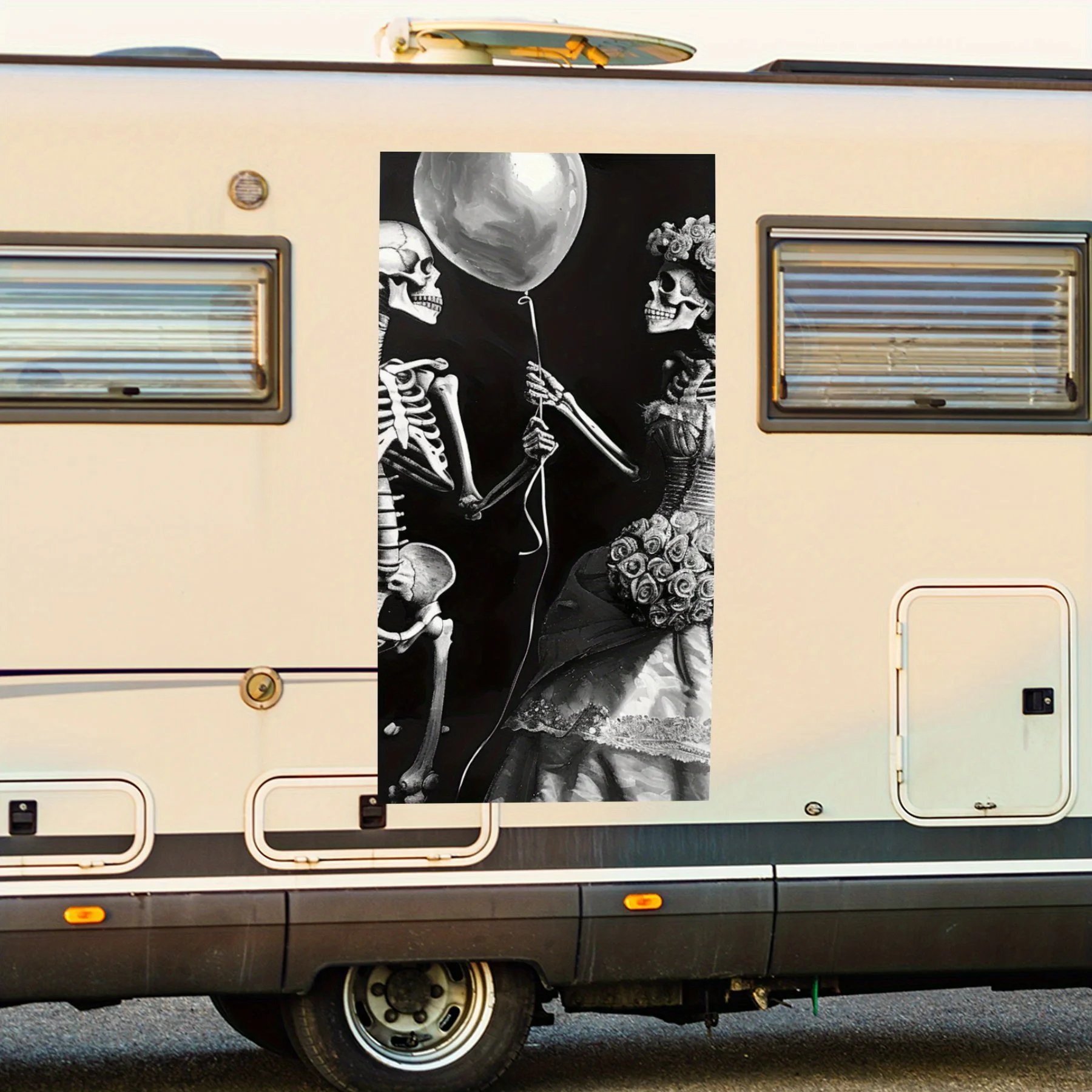 

Skull Couple Love Motorhome Car Door Sticker PVC Self Waterproof Stick, Striking Auto Exterior Accessories Decor Protect Gift fo