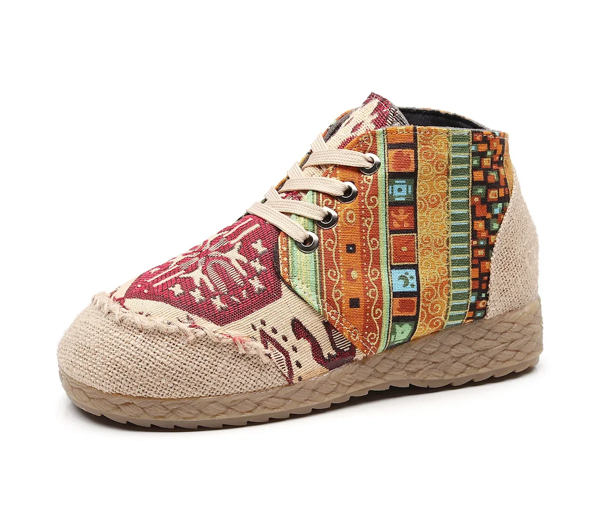 Zapatos de empalme Batik de cabeza redonda para mujer, zapatillas planas con cordones y bordado étnico Yunnan, talla grande 35-40, superventas, 2024