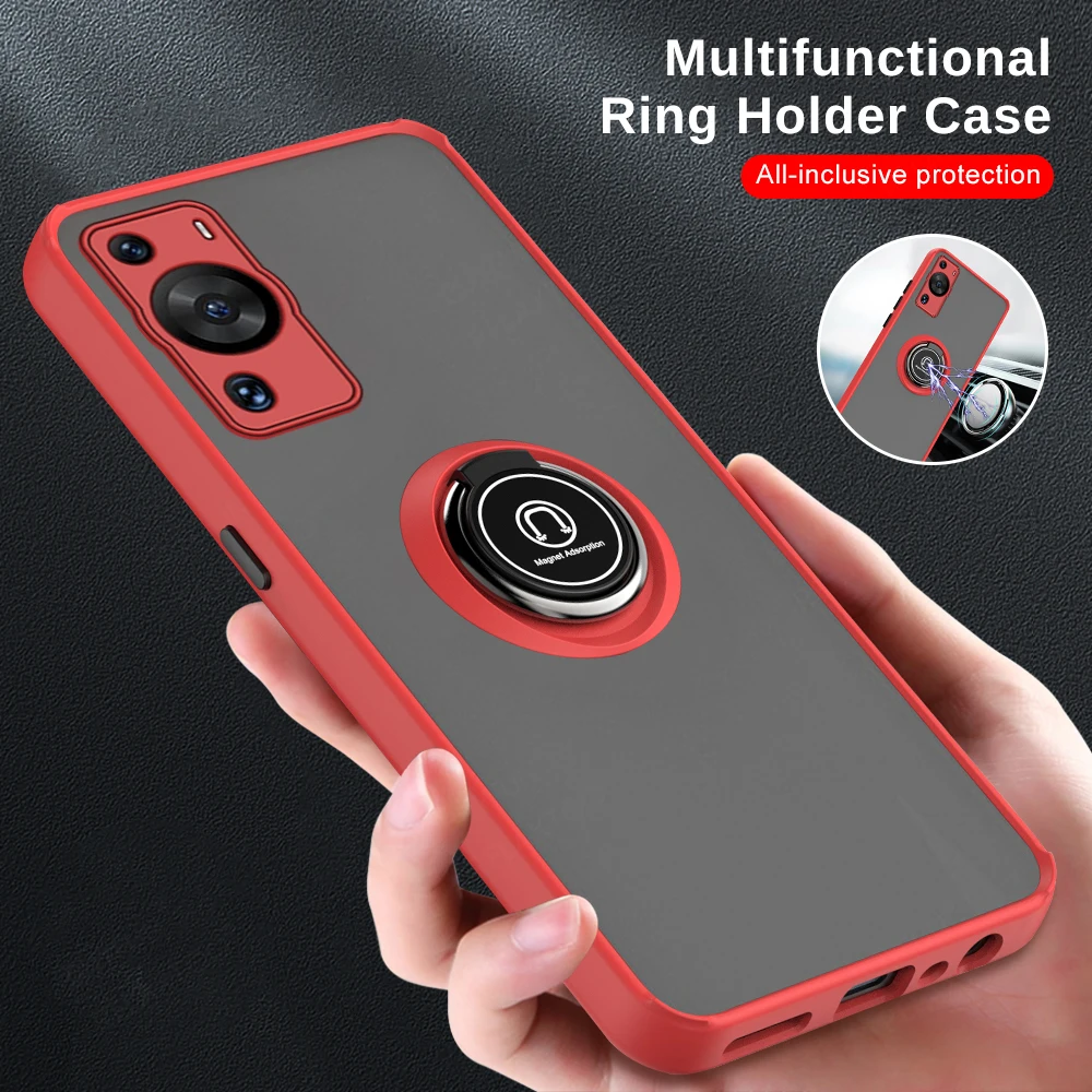 Hauwei P60 Pro Case Multifunction Hard PC Back Cover For Huawei P60 Pro P 60 P60Pro 4G Car Magnetic Holder Ring Shockproof Coque