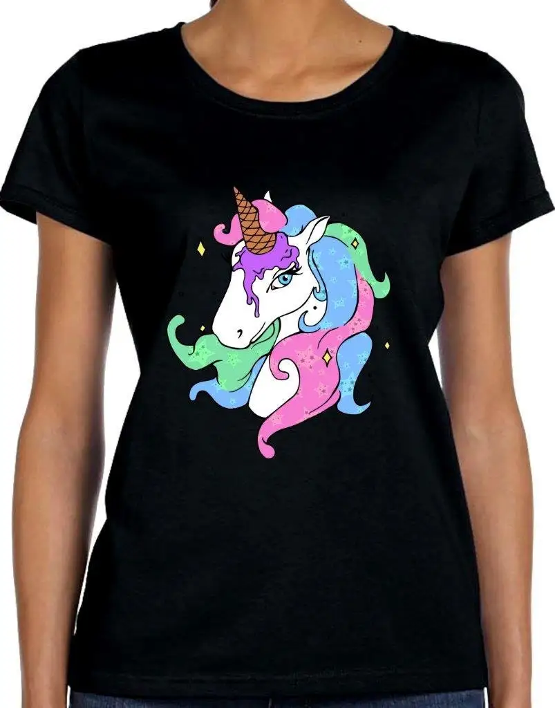 Maglietta Pretty Unicorn colori arcobaleno colorati gelato stesso cavallo compleanno per bambini TH114