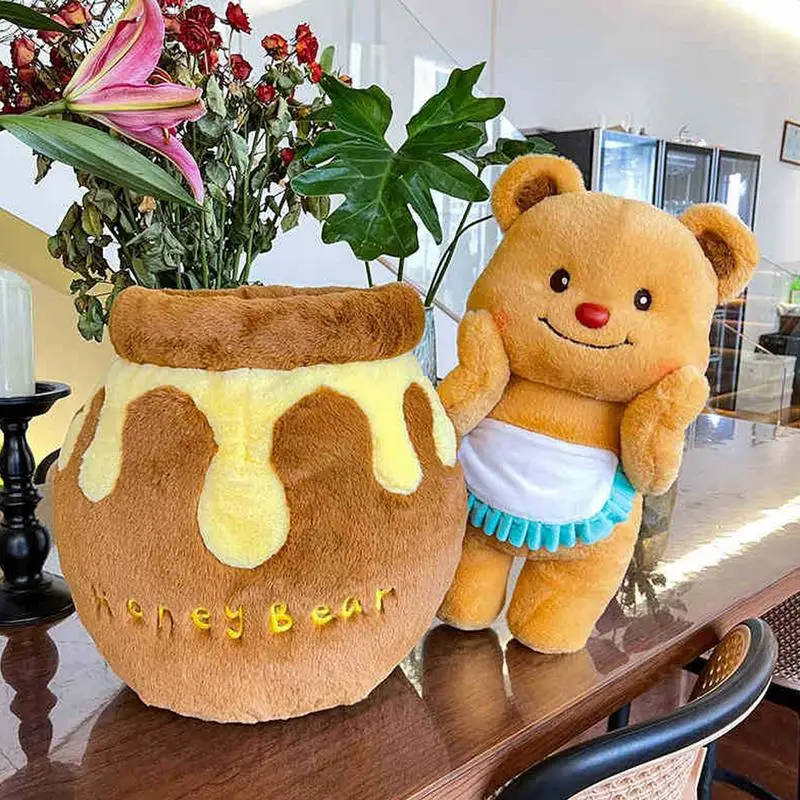 Bear Stuffed Doll Playful Companion With Honey Jar Design Soft And Creative Toy Cute Plushies Decoration For Boys And Girls