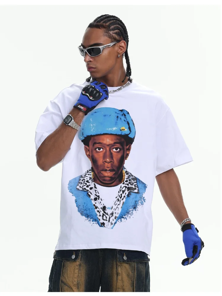 Tyler Graphic American Vintage Pure Cotton T-Shirt Heavyweight Knit Short-Sleeve Breathable Streetwear Hip-Hop Top