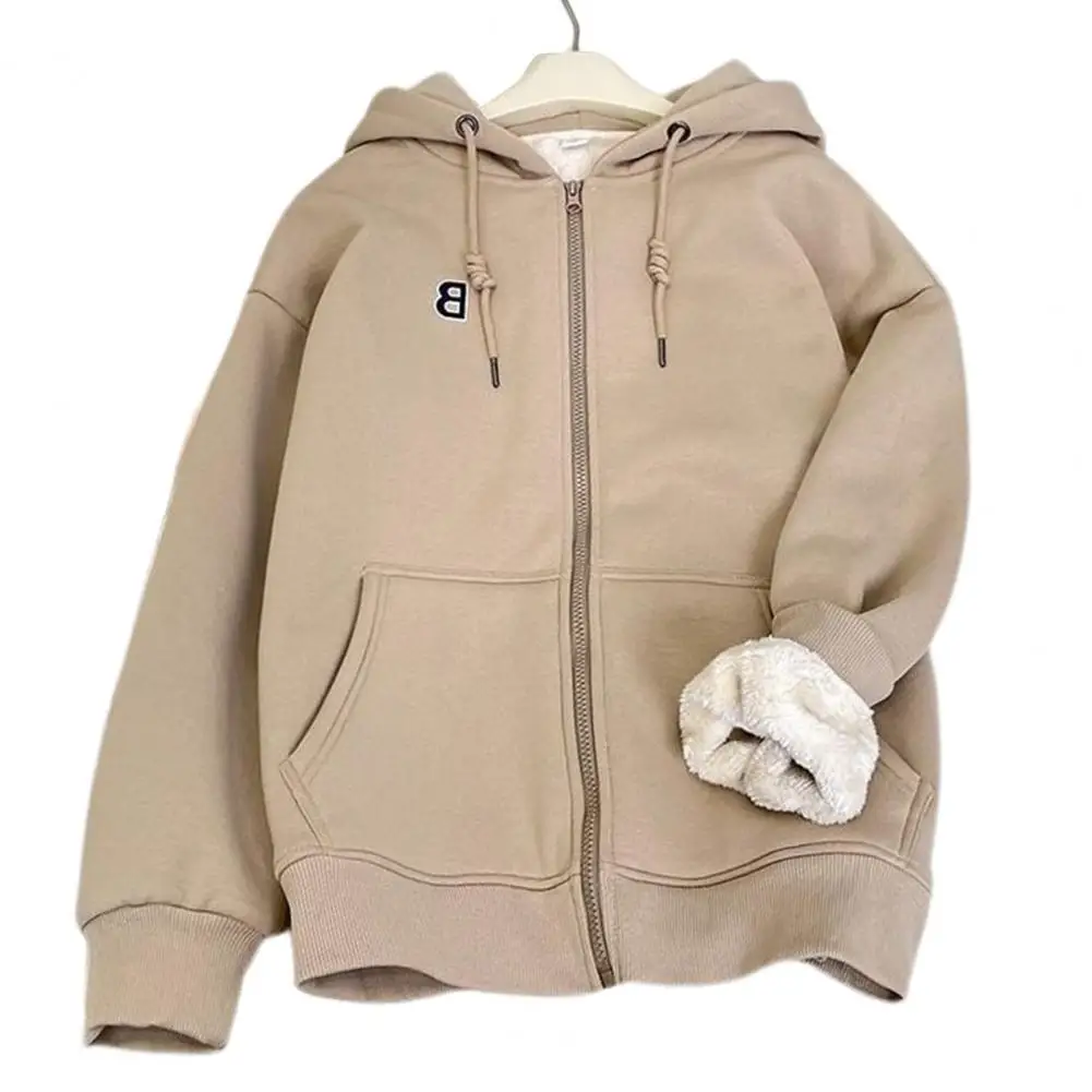 

Loose Hoodie Cozy Unisex Hoodie Coat with Plush Pockets Elastic Cuffs Warm Zipper Closure Fall/winter Jacket for Women Men Loose