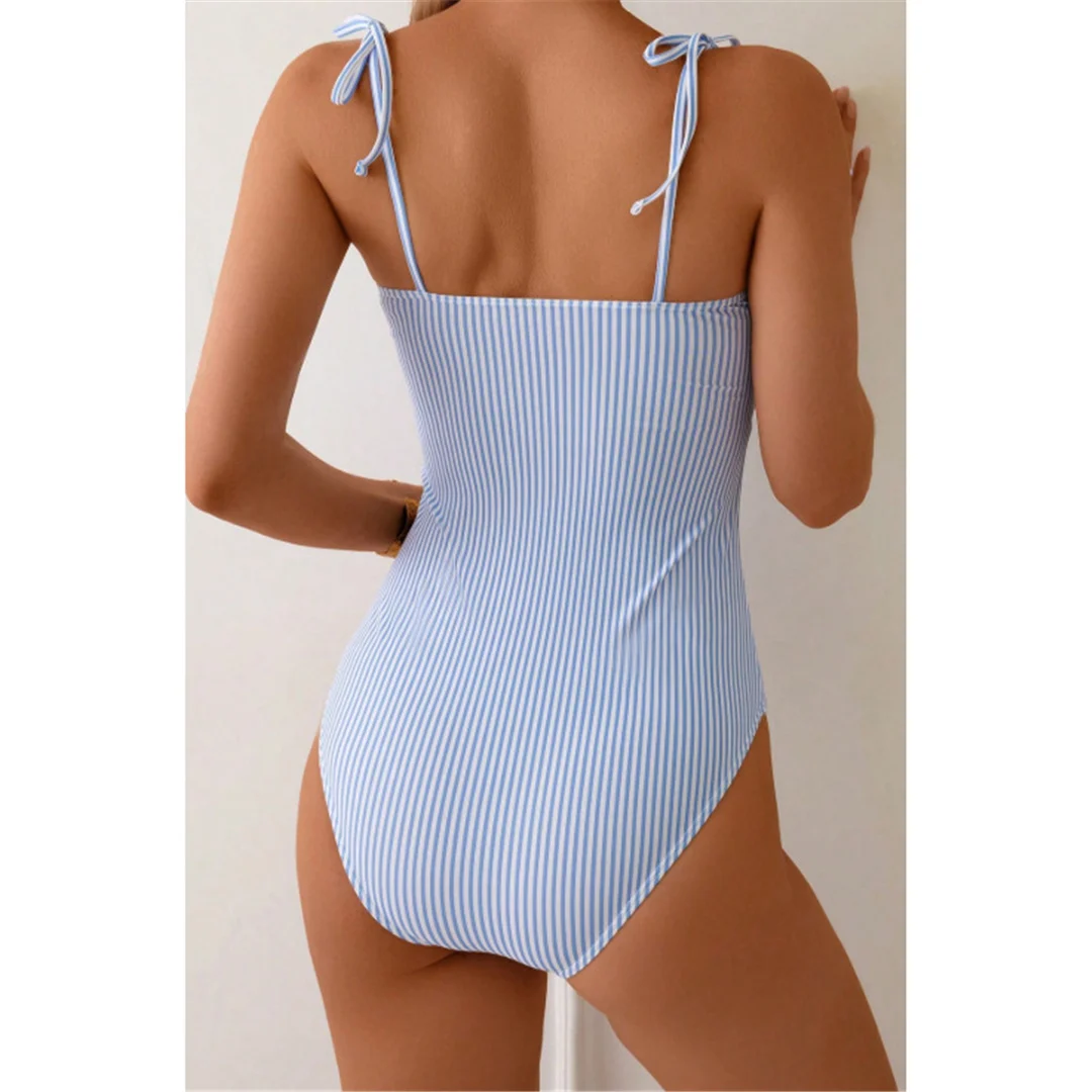 S - XL Neuer, sexy, gestreifter, geraffter, trägerloser Damen-Badeanzug, einteiliger Badeanzug, Damen-Monokini, gepolsterter Badeanzug, Badebekleidung, Schwimmanzug V6949 – Detail 9