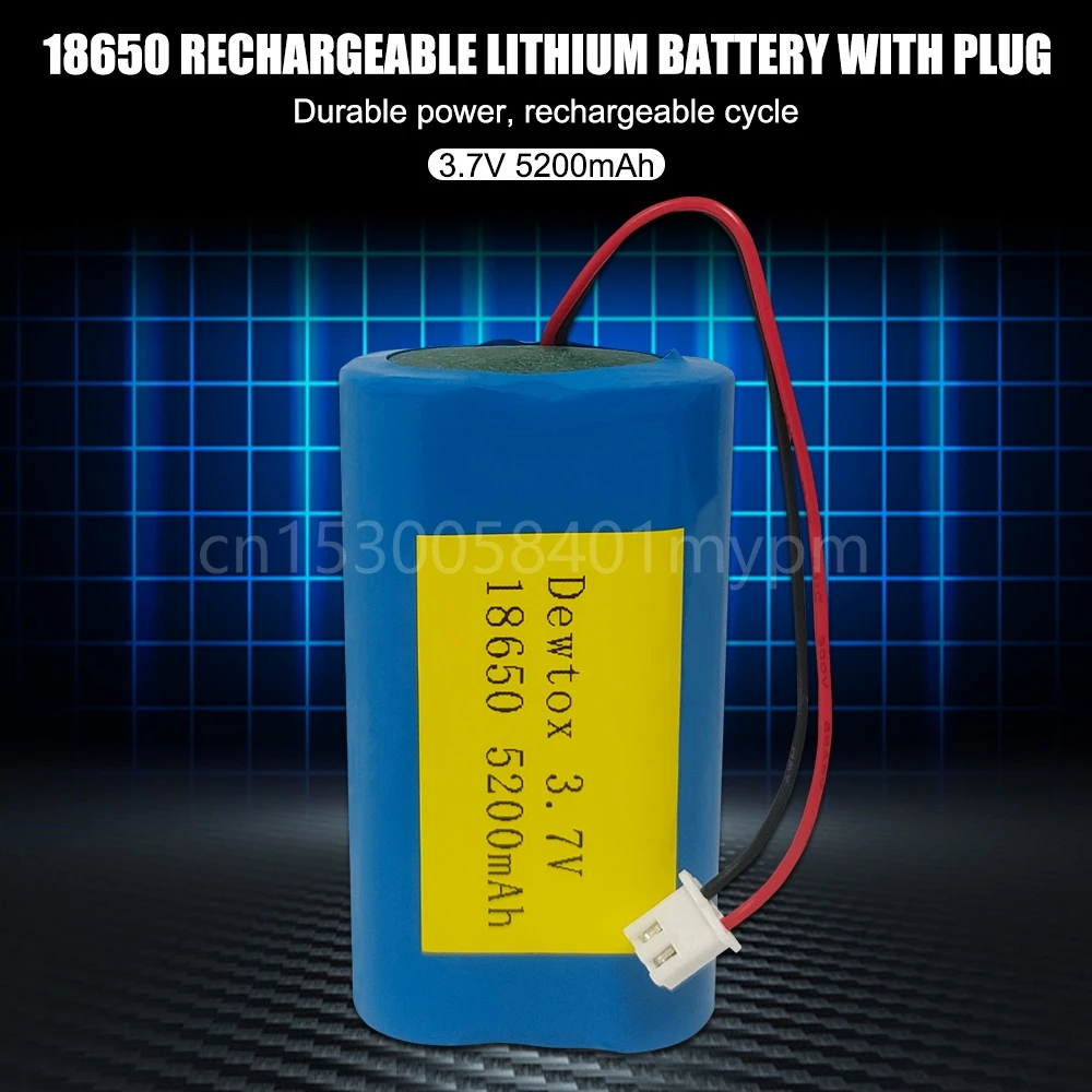 3.7V 18650 5200mAh Li-Ion Battery Packs Rechargeable battery For Fishing LED Light Bluetooth Speaker Battery With XH2.54-2P Plug