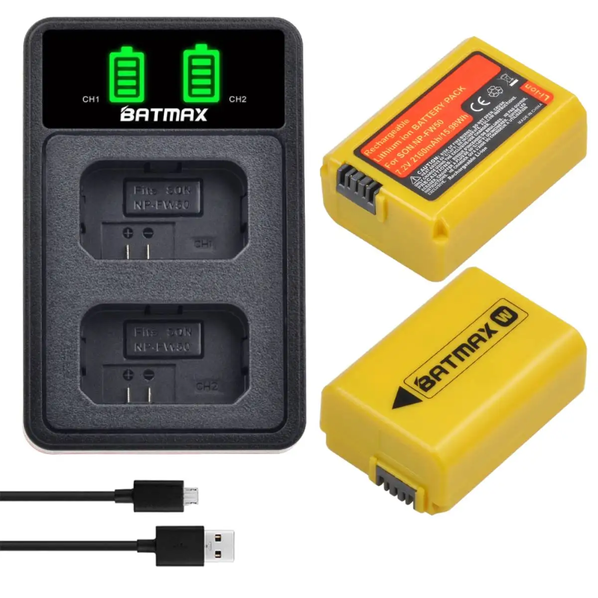 Batmax NP-FW50 Battery 2160mAh+LED Dual Charger for Sony ZVE10 A7 A7II A7RII A7SII A7S A7S2 A7R A5000 A6000 A6400 A6300 A6500