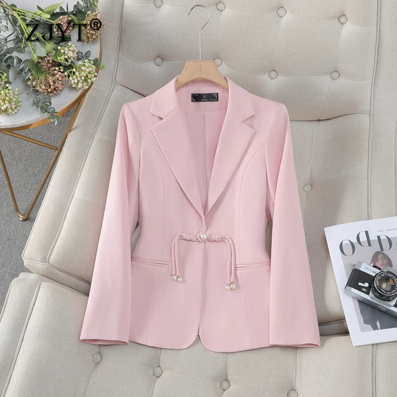 

ZJYT Elegant Women's Blazers Feminino Office Lady Coat Jacket Outerwears Veste Femme Autumn 2024 New Korean Fashion Casaco White