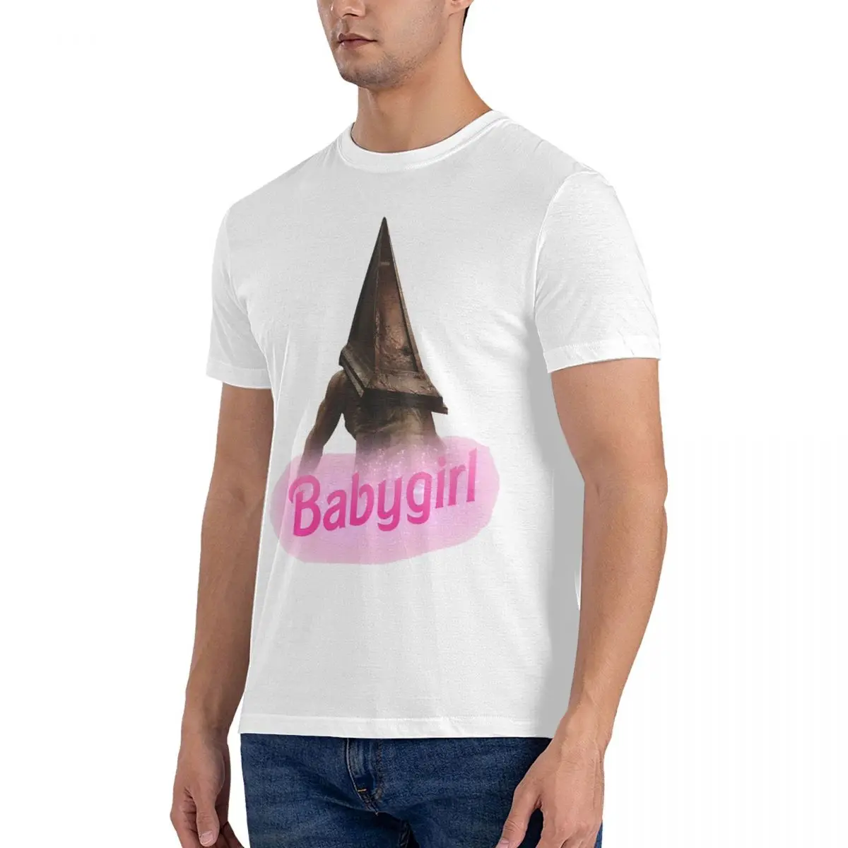 Funny Pyramid Head Babygirl T-Shirts Men Round Collar Pure Cotton T Shirt Silent Hill Short Sleeve Tees Birthday Present Tops