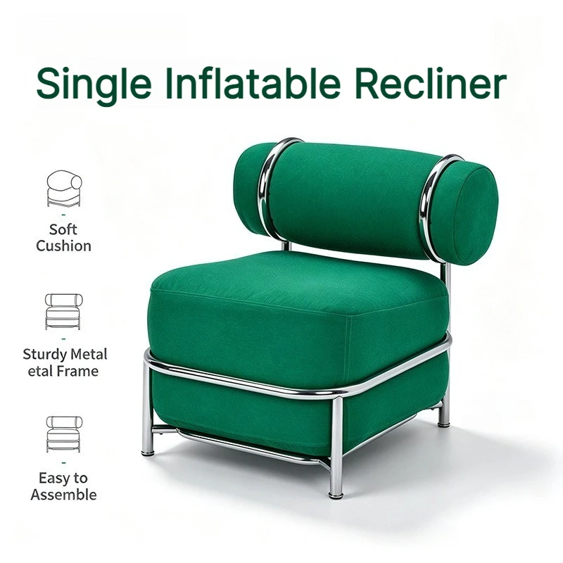 Inflatable Accent Chaise Lounge Modern Comfort Lounge Chair Metal Frame Soft Fabric Sofa Living Room Leisure Backrest Chairs
