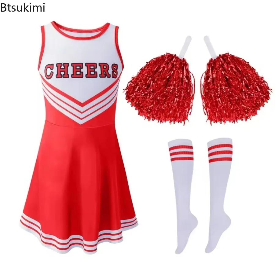 

New 3pcs Summer Children's Tank Top Cheerleading Suit Letter Printing Slim Fit Dress Fancy Sports Set Role Playing Suit Sets