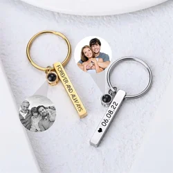 Customized Photo Keychain Stainless Steel Laser Engraved Letter Projection Anniversary Gift Jewelry For Family Friends And Lover