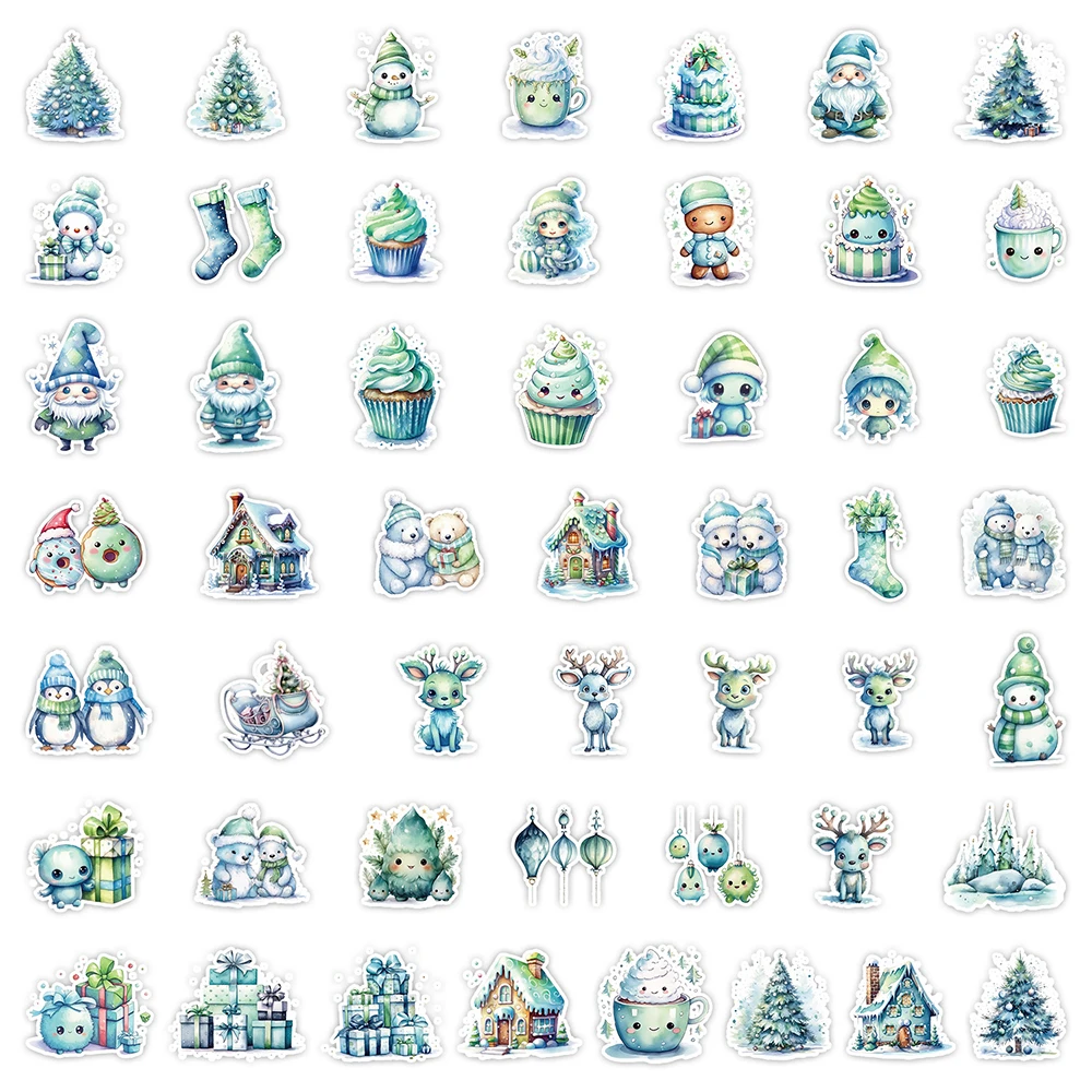 10/30/50pcs Kawaii Green Christmas Cartoon Stickers Decals Notebook Phone Guitar Fridge Car Waterproof Graffiti Sticker Kid Toys