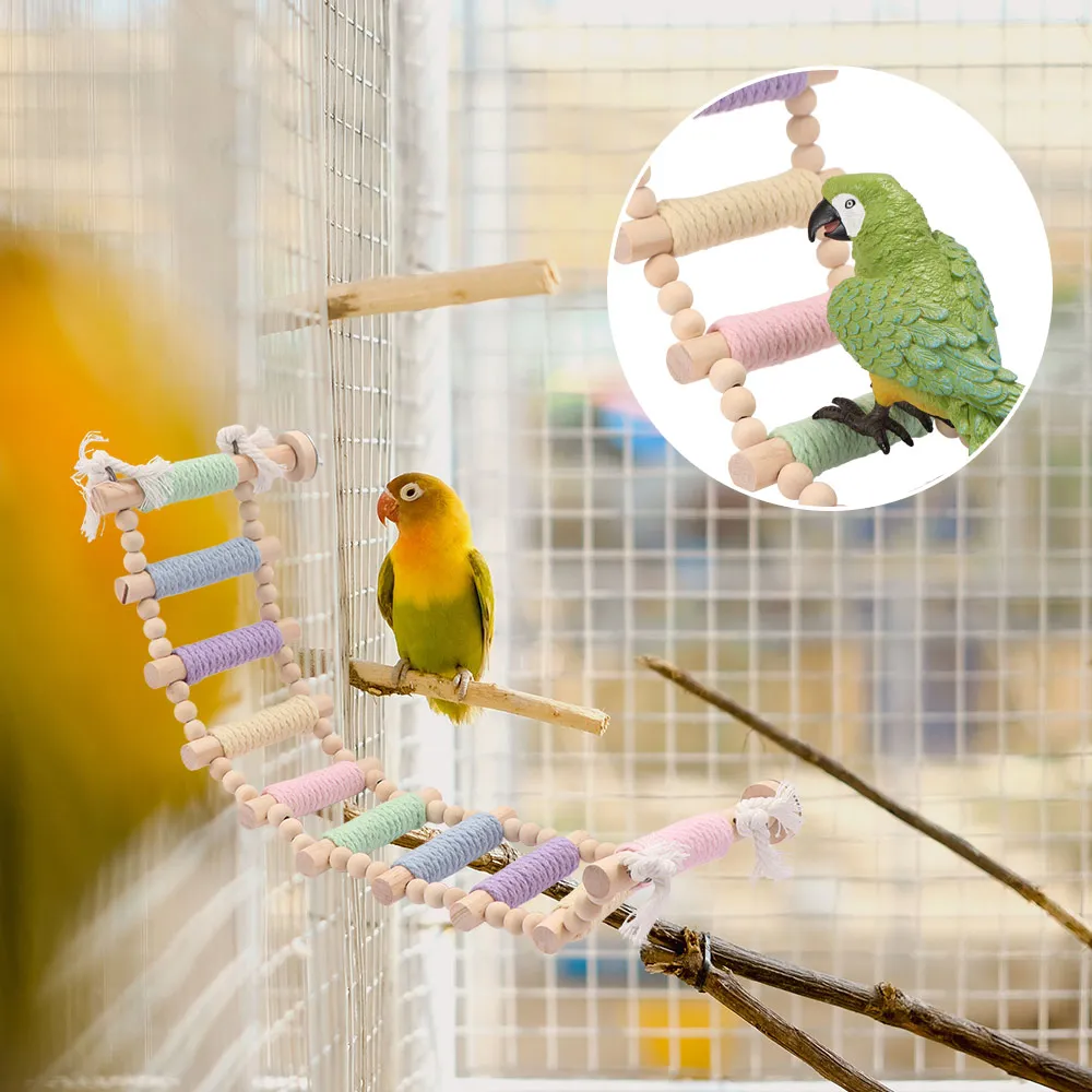 5/8/10 Steps Bird Cotton Rope Ladder Hanging Colorful Bird Cage Decoration Chew-Proof Easy To Install Parrot Climbing