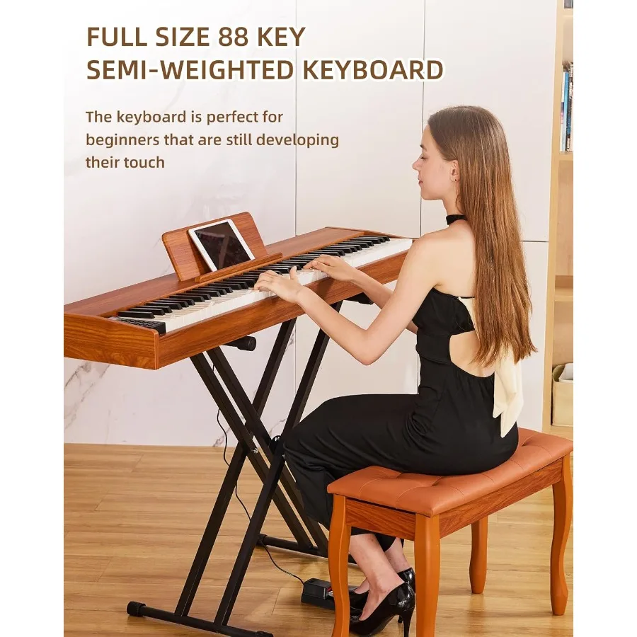 البيانو الرقمي 88 مفتاح لوحة المفاتيح شبه الوزن مع حامل X ودواسة الحفاظ على البيانو الكهربائي للمبتدئين بالحجم الكامل مع بلوتوث C