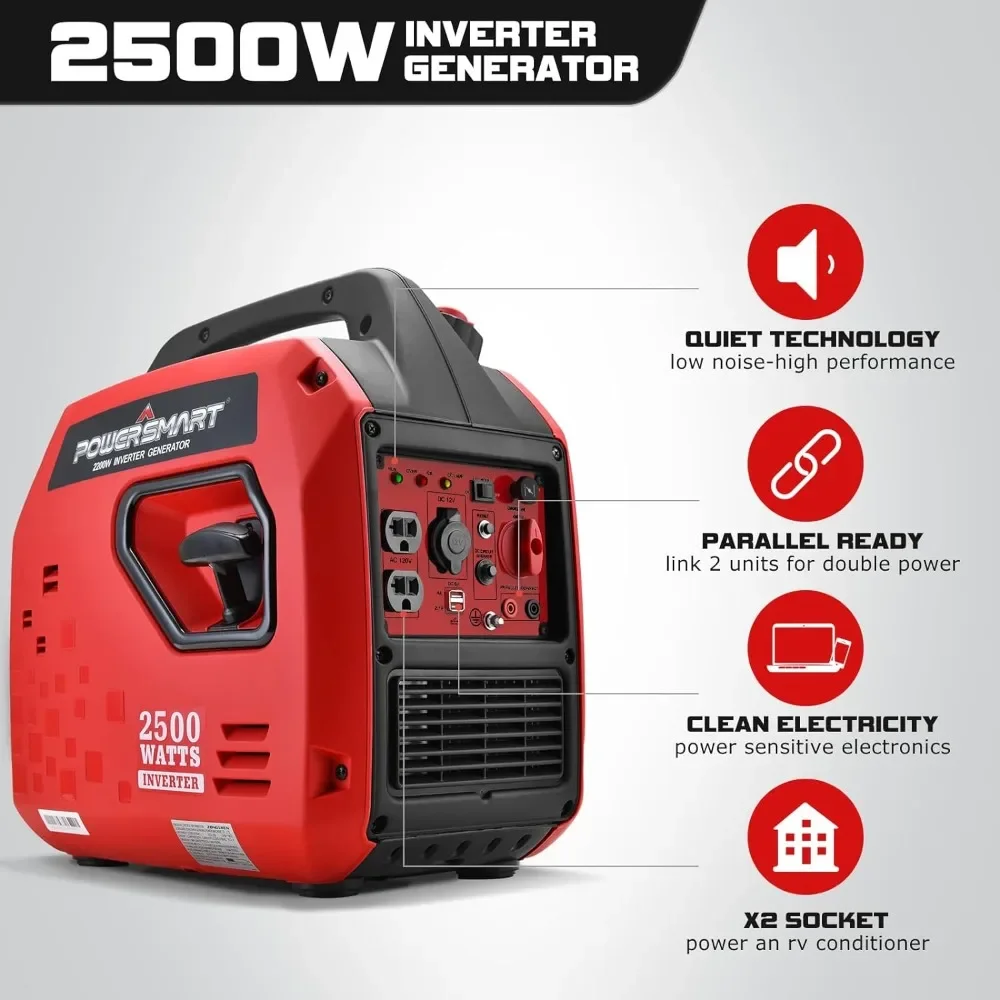 

2500-Watt Gas Powered Portable Inverter Generator, Super Quiet for Camping, Tailgating, Home Emergency Use,