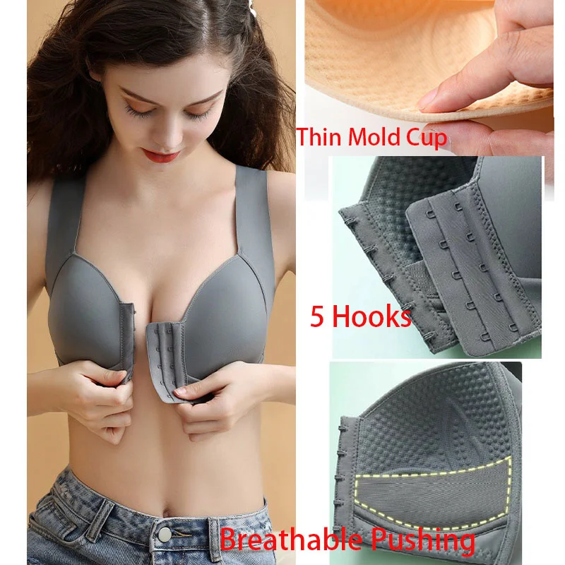 GUUDIA 5 Hooks Shaper Bras Front Hook Shaper Bra Front Closure Back Smooth Shapewear Bras Push Up Wireless Mastectomy Bralettes