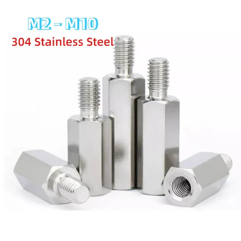 

304 Stainless Steel Hexagon Motherboard Standoff Spacer Single Head Screw PCB Board External Thread Spacer Hex Bolt Stud M2-M10