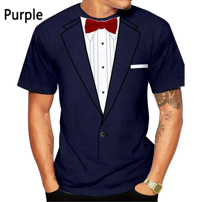 Summer Fashion Bow Tie 3d Printed T-shirt Men\'s and Women\'s Casual Short Sleeve Fake Suit Tuxedo Cool Streetwear Shirt