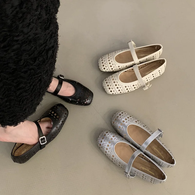 Fashion Hollow Out Flats Ballet Shoes Women Female Ballet Round Toe Mary Janes Brand Shoes Shallow Ballerina Soft Moccasin Mujer