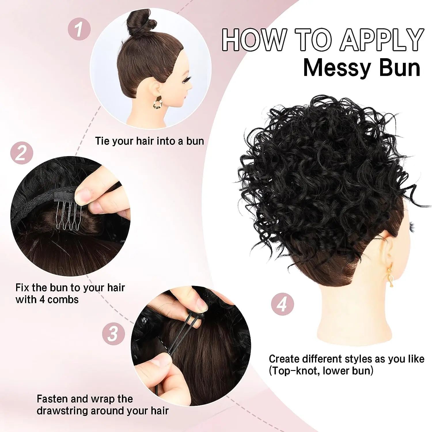 Messy Bun Hair Piece for Women Elastic Drawstring Loose Wave Large Curly Bun Synthetic Puff Ponytail Extension Hair Chignon