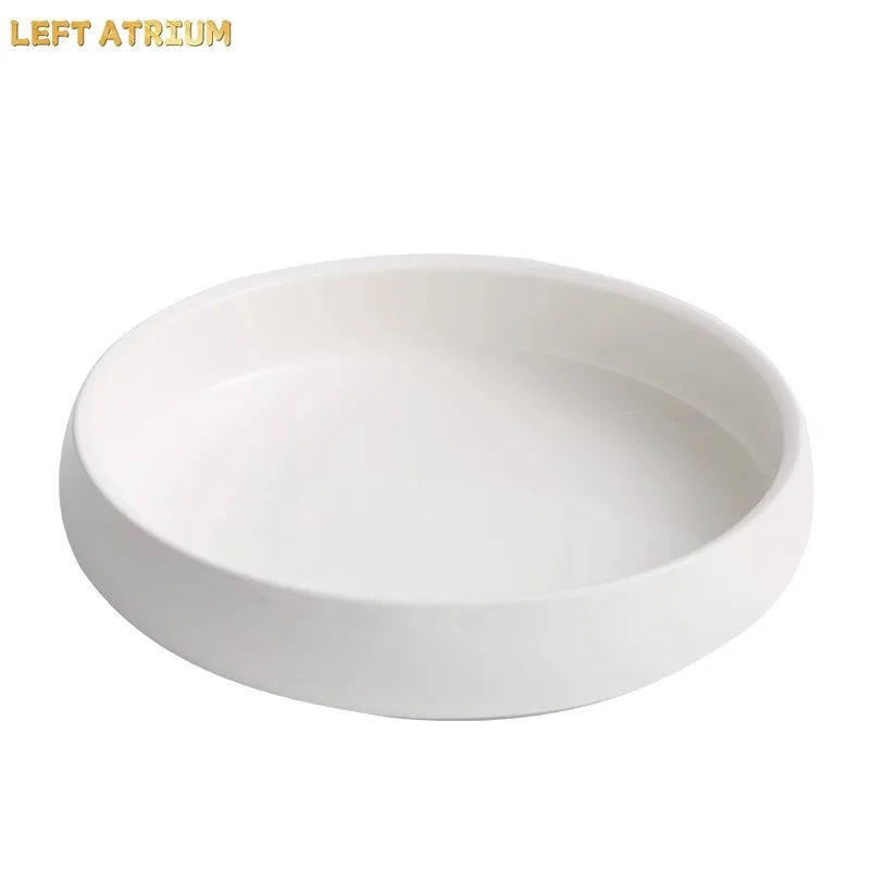 Circular Ceramic Plate Creative Salad Plate Thick Soup Plate Dessert Dish Straight Edge Steak Plates Molecular Cuisine Tableware