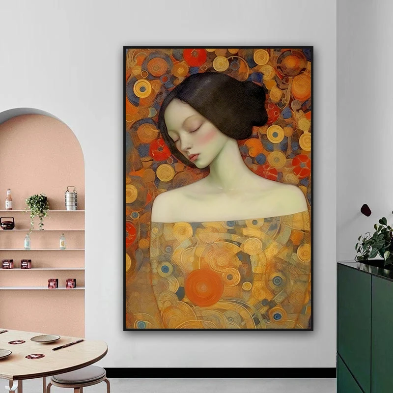 

Vintage Golden Portrait Woman Sleeping Art Posters Canvas Painting Retro Posters and Prints Wall Picture for Bedroom Home Decor