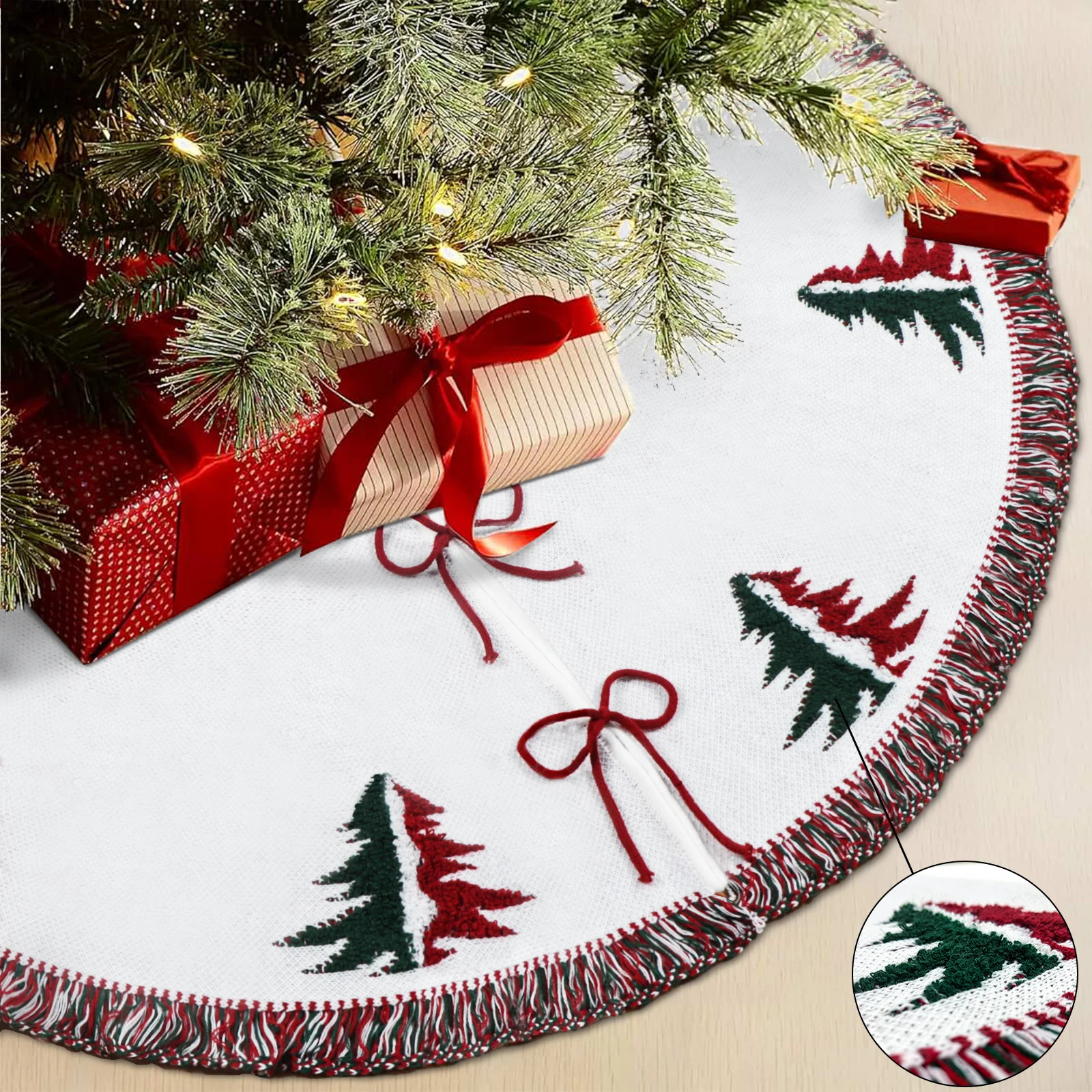 OurWarm 48in Christmas Tree Skirt for Xmas Knitted Tree Skirt Christmas Decoration Under Ornament Mat Tree New Year Home Decor