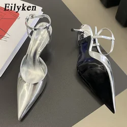 Eilyken Gold Silver Buckle Strap Women Pumps Elegant Pointed Toe Low Heels Summer Elegant Party Prom Mules Shoes