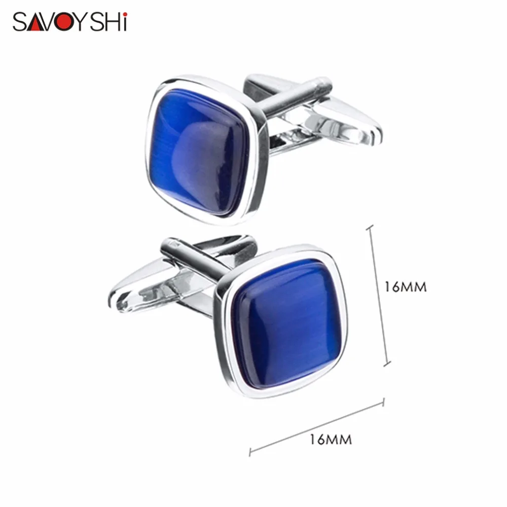 SAVOYSHI Luxury Blue Opal Stone Cufflinks for Mens women Shirt Accessories High Quality Square Cuffling Custom Jewelry Gift