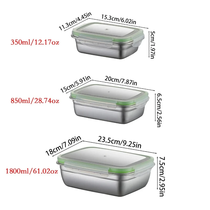 304 Stainless Steel Lunch Box Set with Silicone Transparent Lids Stackable Food Storage Containers for Kitchen School Office view 4