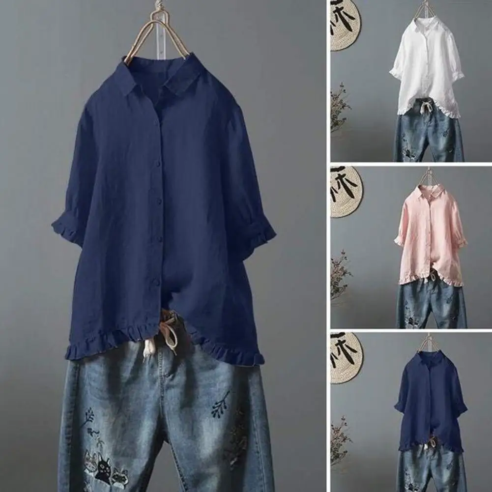 Spring Women Linen Blouse Long Sleeve Casual Solid Color Black Shirts Top Vintage Loose Plus Size Blouses Tunics Clothing