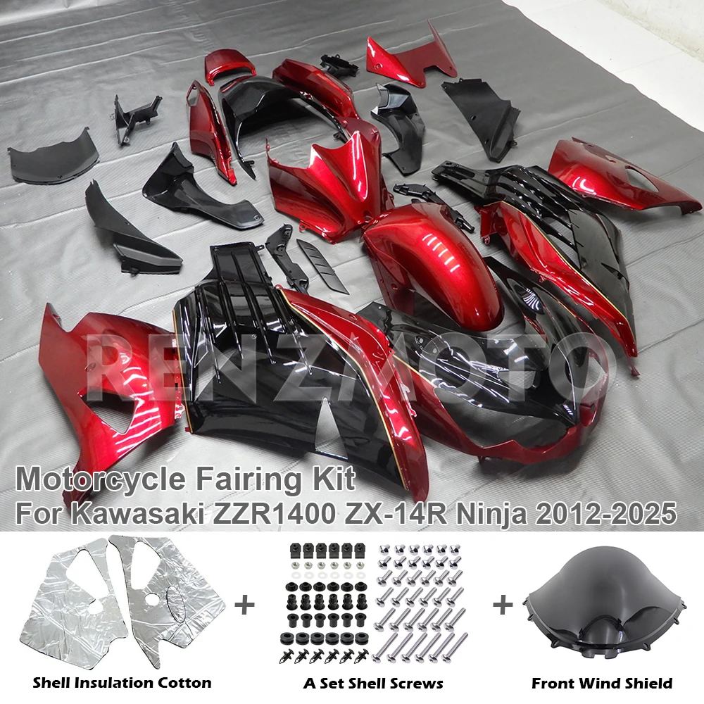 

Комплект обтекателя мотоцикла для Kawasaki ZX14R ZZR1400 2012-2024, панель обтекателей ZX14 ZZR 1400R 12-24, зеленый глянцевый корпус, корпус капота
