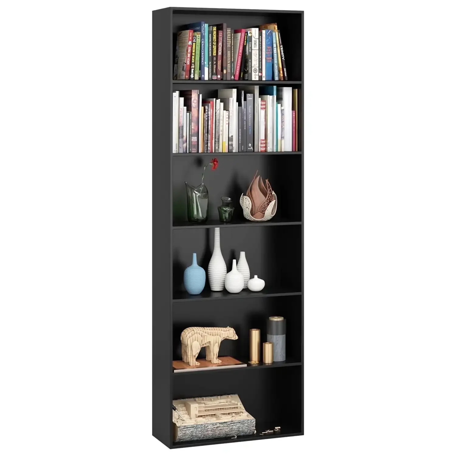 

70.9" Tall Bookcase, Standard 6-Tier Display Bookshelf for Home Living Room Office, Black