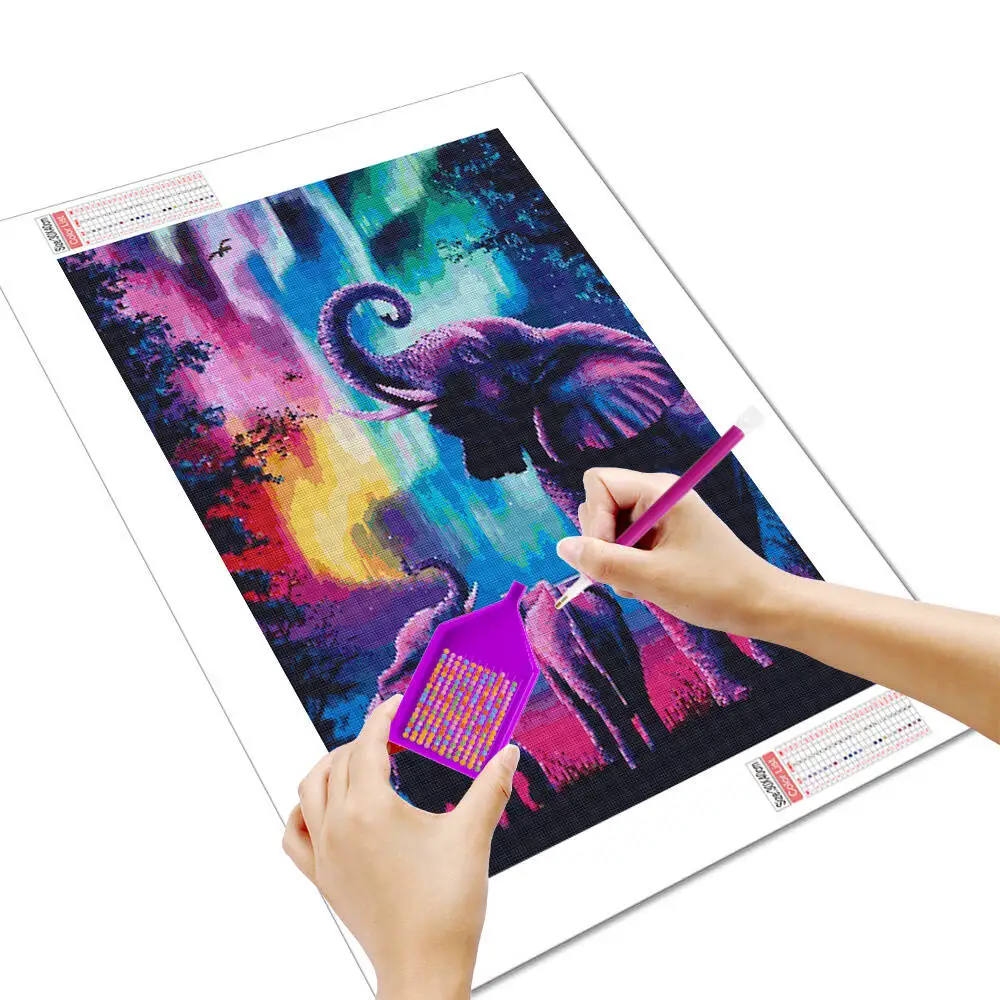 Huacan Elephant 5D DIY Diamond Paintings Animal Mosaic Complete Kit Aurora Diamond Embroidery Art Room Decoration