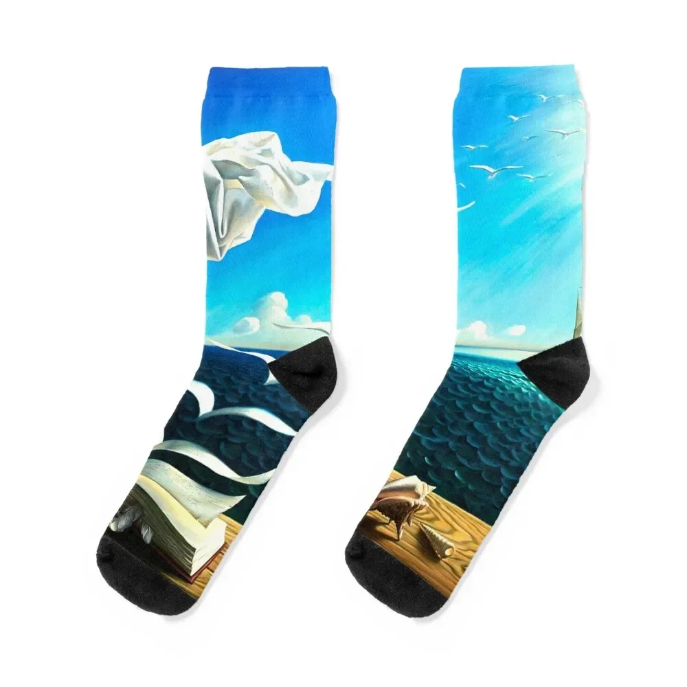 

Book to birds: Vintage Fantasy Surreal Print by Dali Socks soccer anti-slip custom sports Men's Socks Luxury Women's