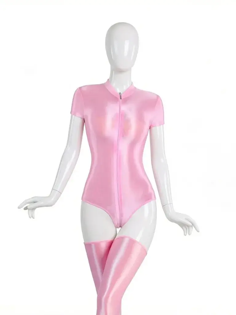 Women Stain Smooth Bodysuit One Pieces Thong Two Way Zipper Open Crotch Elastic Tights Oil Shiny Yoga Shaping Maid Leotard